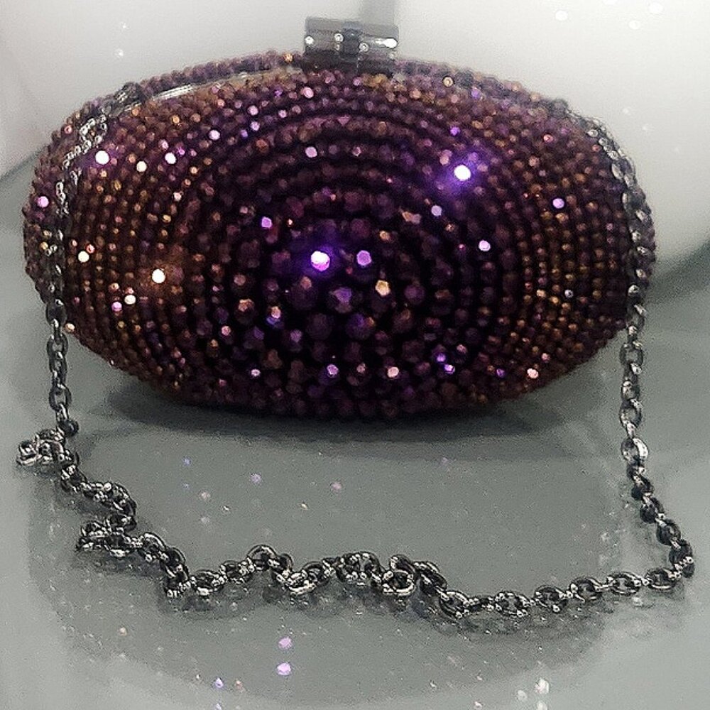 💥GLAM & SEXY!💥VINTAGE Caché Luxurious Sparkly Aubergine Purple Crystal Clutch - Picture 6 of 15